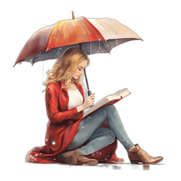 rainy day reading isolated on transparent or white background, png