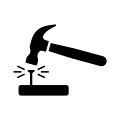 Repair icon. Hammer and nail. DIY. Vector icon isolated on white background.