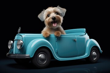 A Furry Companion Enjoying the Ride in a Blue Automobile
