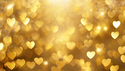Gold heart shaped bokeh background valentine day concept