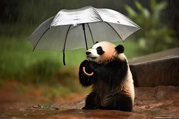 Schilderijen op glas panda in the rain made by midjourney © 수영 김
