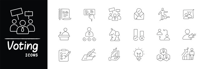 Voting Icons. Vector Editable Stroke.