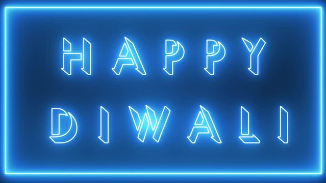 Animated Happy Diwali sign. neon effect, Light neon on black background.