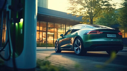 Modern fast electric vehicle chargers for charging car.