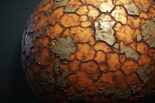 A Weathered Sphere with Cracked Paint Showcasing Time and Decay
