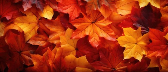 Naklejka na ściany i meble Red and Orange Autumn Leaves Background, Generative AI