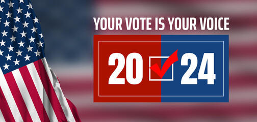 United States presidential election in 2024. USA flag. White background. 3d illustration. - obrazy, fototapety, plakaty