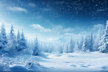 Winter forest landscape. Beautiful winter landscape with snow on the trees.

