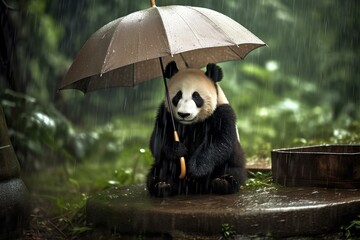 panda in the rain made by midjeorney