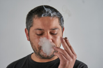 Male Smoking with White Isolated Background