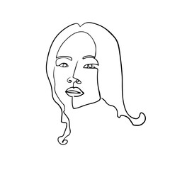 Elegant One Line Sketches of Woman Abstract Face. Female Face Drawing Minimalist Line Style. Trendy Illustration for Cosmetics. Continuous Line Art. Fashion Minimal Print. Beauty Logo. Vector