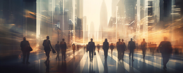 silhouettes of diverse businesspeople bustling in a vibrant city, depicting people of all ages, ethnicities, and backgrounds. A perfect reflection of the diversity and energy.banner