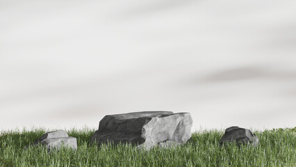 minimal and natural stone podium 3d rendering