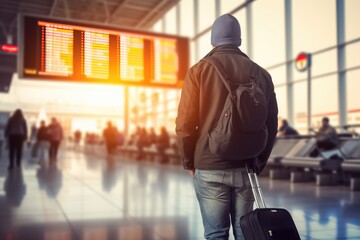 Fototapeta premium A Traveler Navigating the Busy Airport Terminal