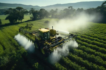 Foto auf Alu-Dibond A Tractor Spraying Water on a Field © pham