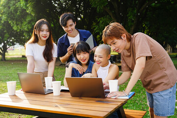 Image of a group of Asian students studying together