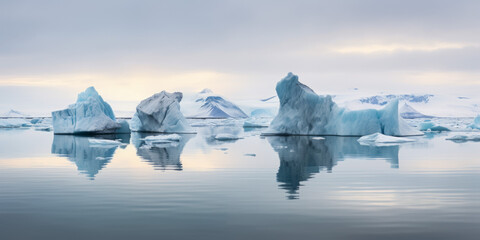 Icebergs floating in the ocean. Concept of global warming and climate change.