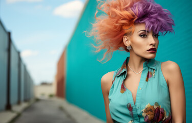 Beautiful young woman with colored hair