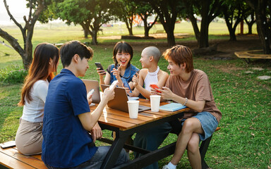 Image of a group of Asian students studying together