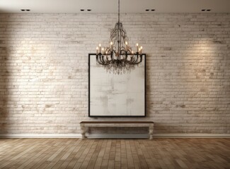 Empty Space Illuminated by Elegant Chandelier and Artwork