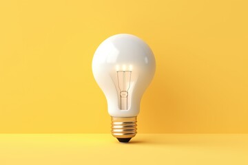 A Bright Idea: Illuminating White Light Bulb on Vibrant Yellow Background