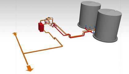 layout firefighting equipment 3D illustration