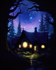 Fototapeta na wymiar Halloween background with haunted house and moonlight. Vector illustration