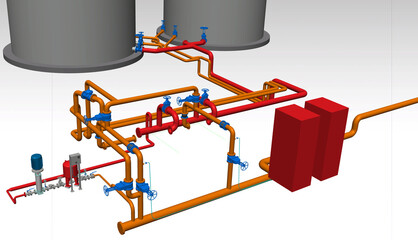 layout firefighting equipment 3D illustration