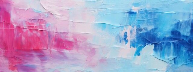 Closeup of abstract rough colorful blue pink colors painting texture, with oil brushstroke, pallet knife paint on canvas - Art background