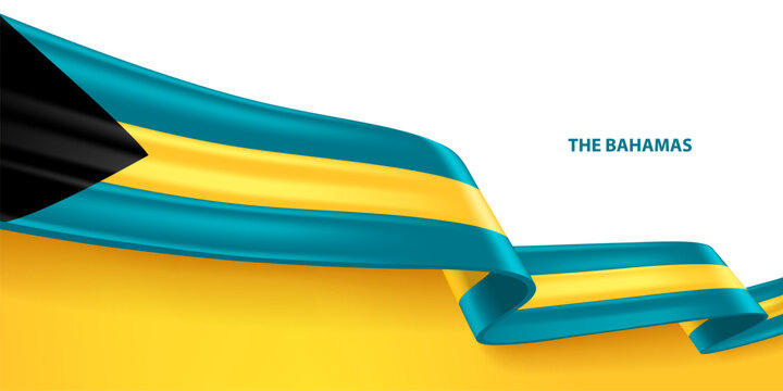 The Bahamas 3D ribbon flag. Bent waving 3D flag in colors of  the Commonwealth of The Bahamas national flag. National flag background design.
