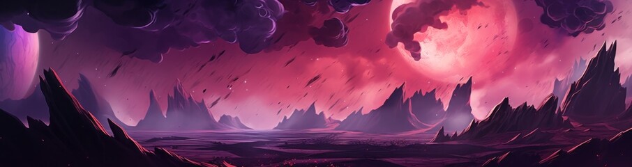 Purple Space Landscape with Vibrant Objects