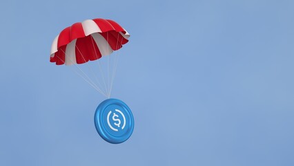 usdc, USD Coin, airdrop coins falling for a cryptocurrency concept, many coins going parachute...