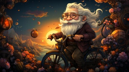 a crazy grandpa rides a bike