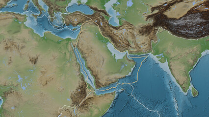 Arabian plate outlined. Eckert III. Topografic
