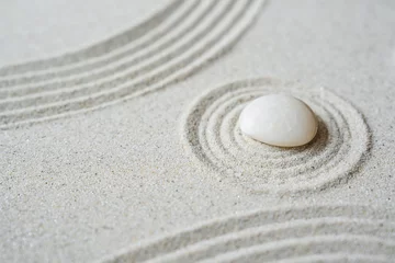 Foto auf Glas White zen stone on sand round ripple © Nature Peaceful 