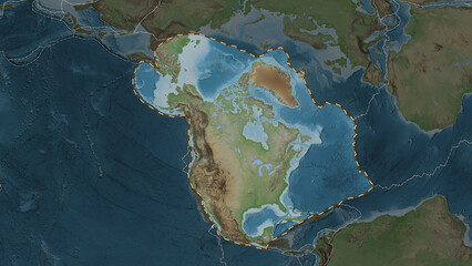 North American plate highlighted. Eckert III. Topografic