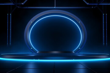 Exploration of Futuristic Design in a Black Room with Ethereal Blue Lighting