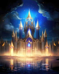Fototapeta na wymiar Illustration of a fantasy castle on a background of the night sky