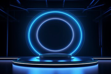 Embracing Retro-Futurism in an Ambient Black Room with Entrancing Blue Lighting