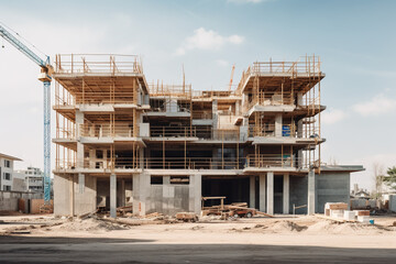 illustration of house building under construction. Created with Generative AI