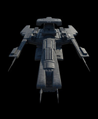 Spaceship Command Vessel on Black Background - Top View, 3d digitally rendered science fiction illustration