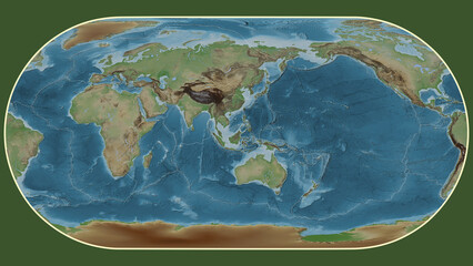 Sunda plate - global map. Eckert III. Topografic