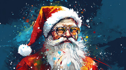 Illustration of cool looking Santa Claus wearing santa hat in abstract mixed grunge colors style.