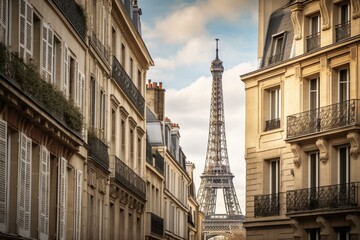 Fototapeta na wymiar Parisian facades with Eiffel Tower. Generative AI