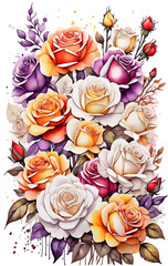 bouquet of roses, watercolor illustration ai generated,on white background