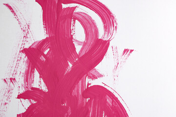 Fondo astratto: pennellate di tempera rosa su carta bianca, spazio per testo - obrazy, fototapety, plakaty