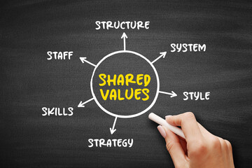 Shared Values is the intersection between the economic value and the social value of a company, mindmap concept for presentations and reports