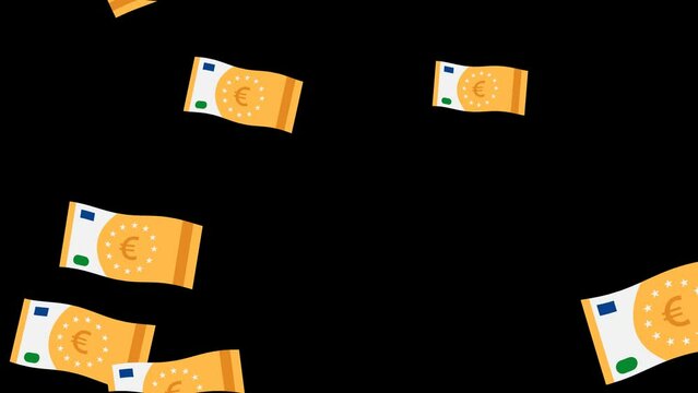 Animation of falling 50 euro banknotes with alpha channel