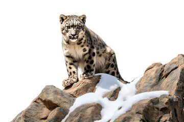 Snow Leopard Blend Among Rocky Outcrop -on transparent background