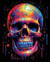 Colorful Skull on a Mysterious Black Background